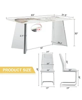Pandora Sintered Stone Table (63" L) with 6 Pu Chairs
