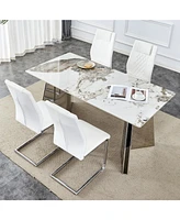 Pandora Sintered Stone Table with Butterfly Legs (63"x31.5"x30") and 4 Pu Chairs