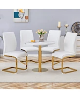 31.5" Marble Pattern Dining Table with 4 Pu Dining Chairs
