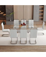Elegant Glass Dining Set (71"x35.4") with 8 Light Gray Chairs