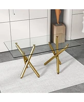 Minimalist Glass Dining Table with Golden Metal Legs