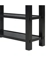 Retro Console Table with Drawer and Two Sturdy Shelves for Entryway, Living Room (Black