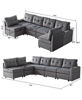 Velvet modular combination sofa with storage, living room combination sleeper sofa (Gray