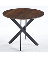 Modern Round Dining Table, Mdf Top with Black Cross Metal Legs, Space-Saving, 90x90x75cm