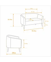 Modern Corduroy Loveseat Sofa, 2-Seat with Walnut Legs
