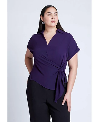 Eloquii Plus Short Sleeve Collared Top With Waist Tie