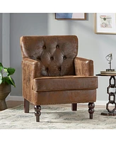 Tufted Club Chair with Nailhead Trim and Birch Wood Legs