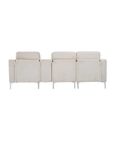 Convertible Sectional Corduroy Sofa with Cupholders, Usb,Three-seater,Beige