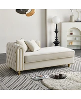 66.9''W Velvet Chaise Lounge,Luxury Modern Chaise Furniture,Tufted Back with 2pcs toss pillows for Living Room,Bedroom,Apartment,Beige Color