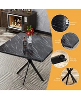 Mid Century Modern Square Dining Table Set (4-Person, Faux Marble, Iron Legs)