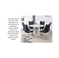 Stylish 42" Round Table & 6 Black Dining Chairs with Metal Legs