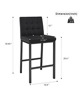 Black Pu Fabric & Glass Bar Chairs with Metal Legs (Set of 5)