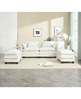 Luxurious Chenille Sofa with Detachable Armrests, Footstools, and Side Pockets