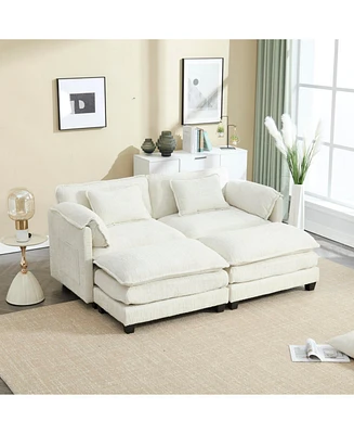 Luxurious Chenille Sofa with Detachable Armrests, Footstools, and Side Pockets