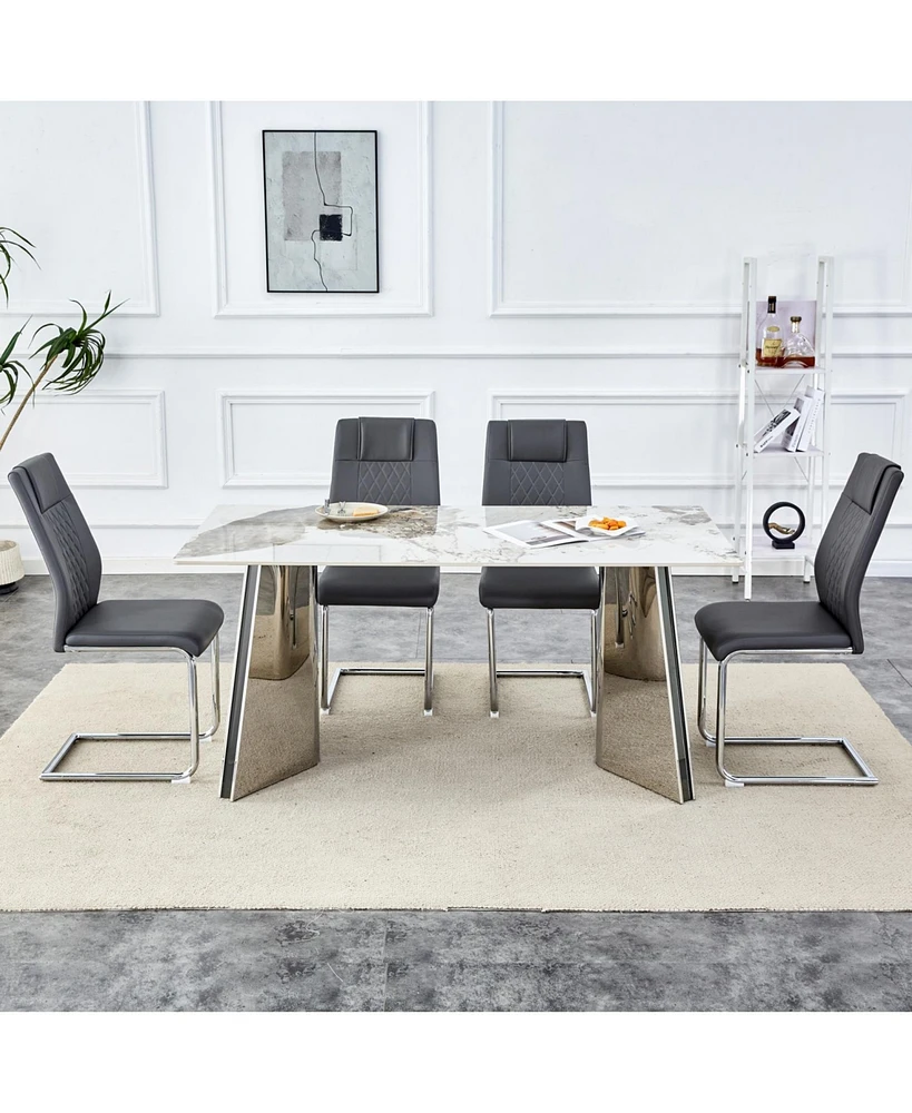 Luxurious Pandora Table and 4 Dark Gray Pu Chairs