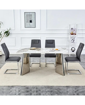Luxurious Pandora Table and 4 Dark Gray Pu Chairs
