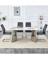 Luxurious Pandora Table and 4 Dark Gray Pu Chairs