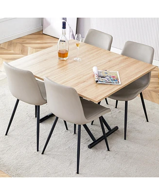 Modern 5-Piece Dining Set:- Lift Platform Table with Mdf Desktop- 4 Light Gray Faux Leather Chairs