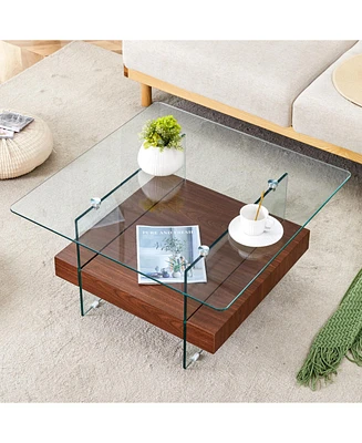 Modern Square Glass Coffee Table with Two Tiers (31.4