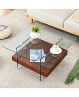 Modern Square Glass Coffee Table with Two Tiers (31.4