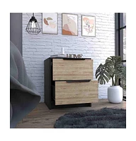 Two Drawer Faux Wood Nightstand for Lamps Books and Bedroom Organization