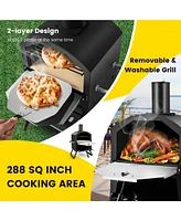 2-Layer Pizza Oven with Removable Cooking Rack and Folding Legs