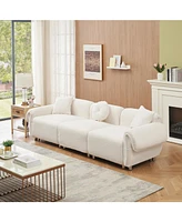 Beige Teddy Velvet Sofa with 3 Pillows