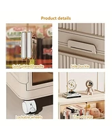 19.69" Side Wide Folding Storage Cabinet, 4 Tiers,19.69" 11.81" 40.55", Collapsible Storage Bins with Magnetic Door, Plastic Stora