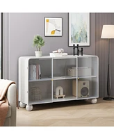 47.25" Glass Storage Cabinet Floor-to-ceiling for Kitchen, Living Room, Bathroom(White)