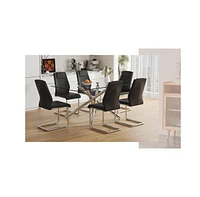 Glass Dining Table Set with 6 Pu Chairs