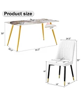 Sintered Stone Dining Set: White Marble Table & Pu Chairs