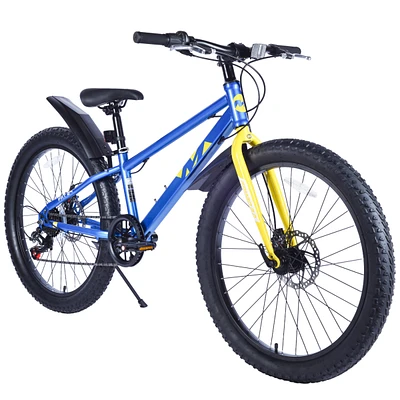 24 Inch Bicycles, Fat Tire Mountain Bike for Boys and Girls Age 10 + Years, Dual-Disc Brake,Shimano 7-Speed