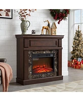 Electric Fireplace with Mantel,fireplace mantel surround with 23" Fireplace Insert, Adjustable Flame, Remote Control, Cherry,41.34"W14"
