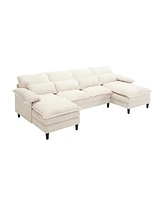 U Shaped Modular Sectional Sofa Couch, corner sofa with 4pcs waist pillows, Chaise Lounge, terrycloth fabric sofa,Upholstered 4 Seater Couch for Livin