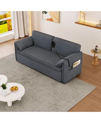 63-inch large folding sofa bed velvet multifunctional double sofa bed, three modes switch, suitable for sitting, lying and sleeping, suitable for livi