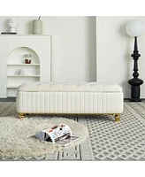 47.24''W Storage Ottoman,Upholstered Velvet Fabric Storage Ottoman with Safety Hinge, gold decoration strip and gold embroidery Footstool, Ottoman Ben