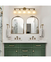 5-Light Golden Bathroom Vanity Light Fixture, Frosted Glass Shades, Modern Wall Mounted Lighting (No Bulbs)