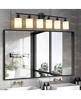 6-Light Vanity Mirror Light with Frosted Glass & Black Frame