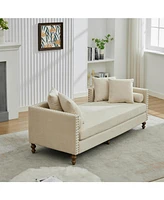Upholstered Chaise Lounge with Sleeper Sofa, Pillows, Bolsters, and Nailheads (75.2")
