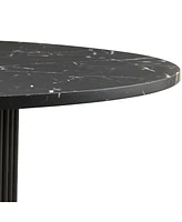 Black Marble Grain Dining Table, 47" Round, Wood Strip Base
