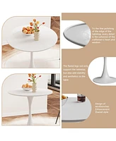 Modern Round Dining Table with Metal Base, 31.4" White