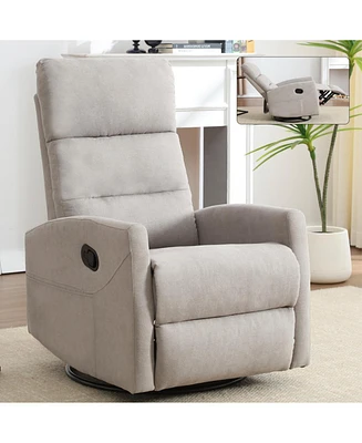 Manual Recliner Chair with Rocker and Swivel in Fabric for Living Room, Khaki