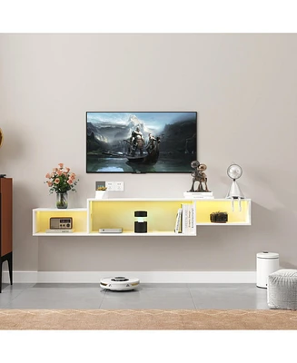 65.35in Wall Mounted Floating Tv Stand with 20 Color LEDs and Charging Station