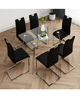 Modern Rectangle Glass Dining Table Set (7-Piece)