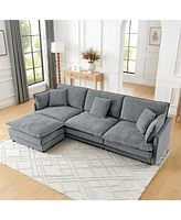 Modern L-Shaped Sectional Sofa with Ottoman (Grey)