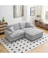 82 inches gray corduroy sofa, storage feet +4 throw pillows, create a living room, office fashion new darling!