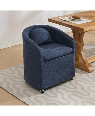 Set of 1 Chenille Fabric Dining Armchair With Back Cushion and Universal Wheels,Blue