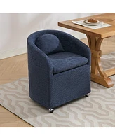 Set of 1 Chenille Fabric Dining Armchair With Back Cushion and Universal Wheels,Blue