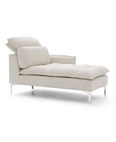 Upholstered Chaise Lounge with Armrest & Pillow, for Indoor Living Spaces (Beige)