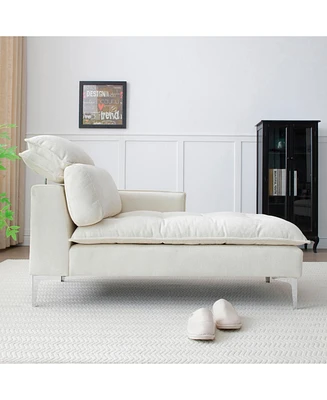 Upholstered Chaise Lounge with Armrest & Pillow, for Indoor Living Spaces (Beige)
